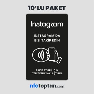 10 Adet Instagram Takip NFC Kartı (Siyah)
